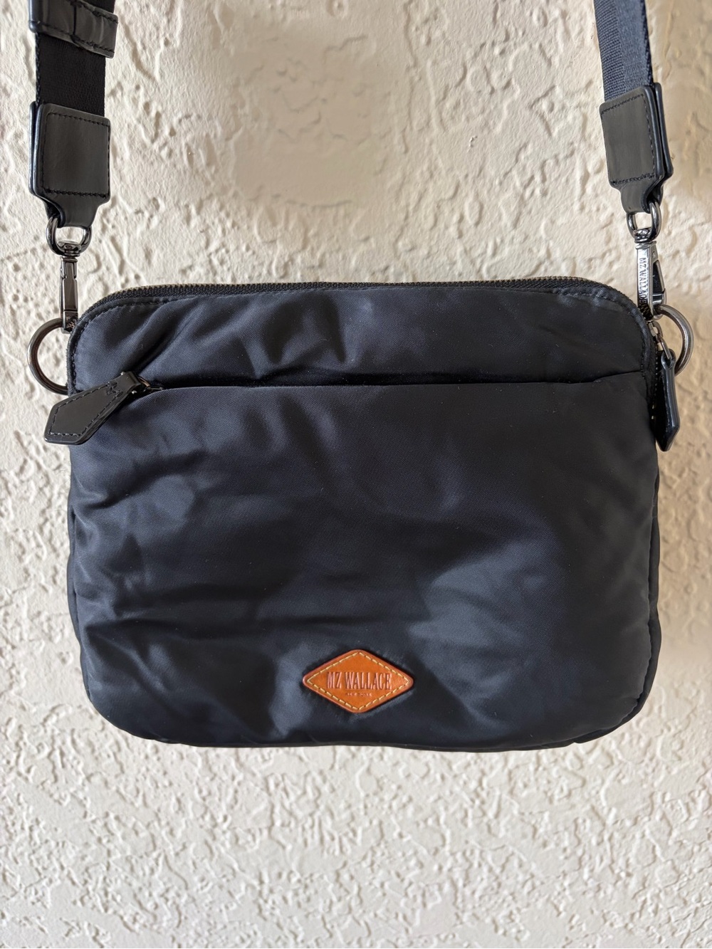 MZ Wallace Black Nylon Convertible Crossbody Bag Two Compartments
